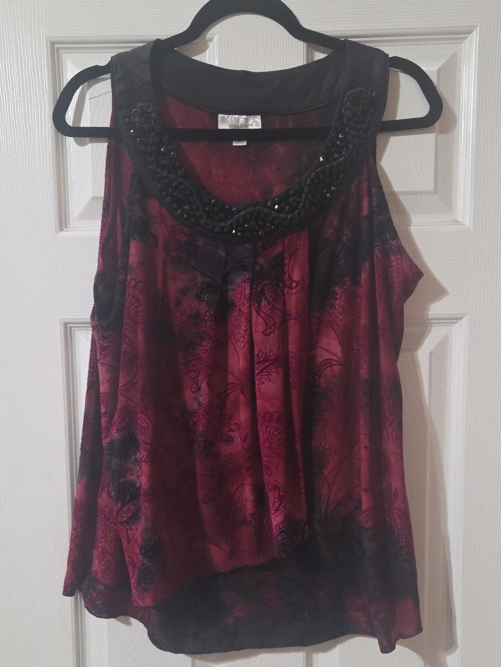 Dress Barn Burgundy and Black Beaded Scoop Neck Tank